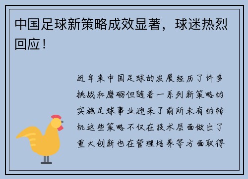 中国足球新策略成效显著，球迷热烈回应！