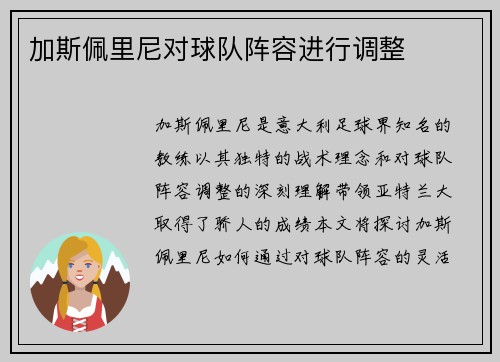 加斯佩里尼对球队阵容进行调整