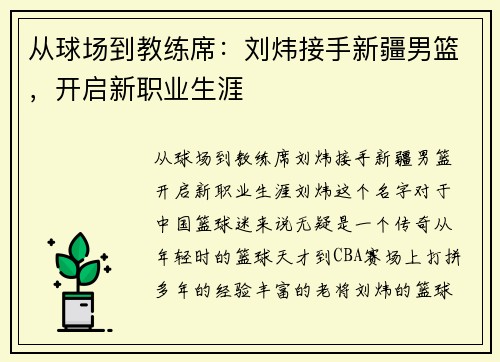 从球场到教练席：刘炜接手新疆男篮，开启新职业生涯