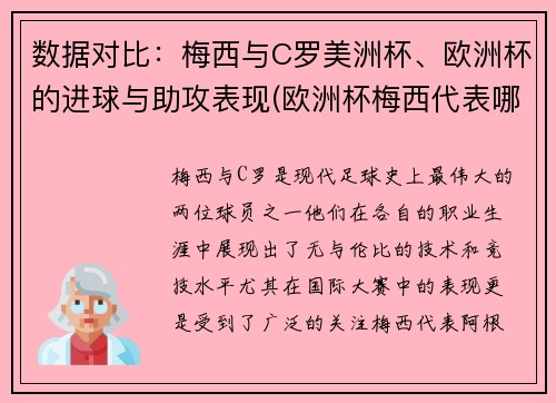 数据对比：梅西与C罗美洲杯、欧洲杯的进球与助攻表现(欧洲杯梅西代表哪个队)