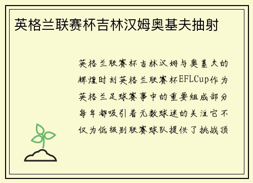 英格兰联赛杯吉林汉姆奥基夫抽射